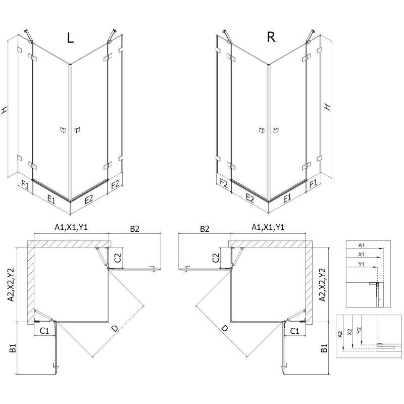 Mexen Lunar Duo cabine de douche battante gauche 120 x 105 cm, transparent, nickel brossé - 834-120L-105P-97-00