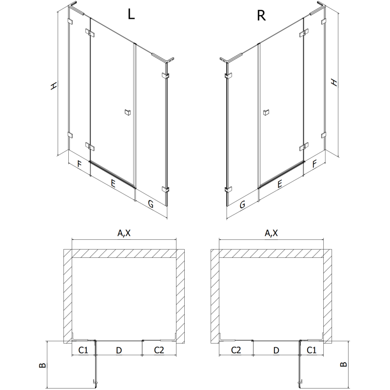 Mexen Lunar L porte de douche pivotante gauche 120 cm, transparent, doré - 834SL-120-050-50-00-L