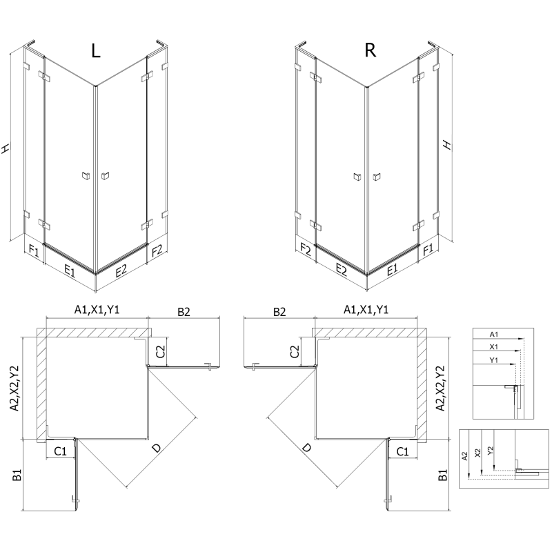 Mexen Lunar L Duo cabine de douche pivotante gauche 120 x 100 cm, transparent, blanc - 834L-120L-100P-20-00