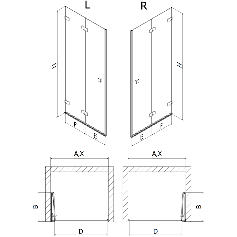 Mexen Lunar-F portes de douche pliantes à droite 60 cm, transparentes, blanches - 836-060-000-20-00-P