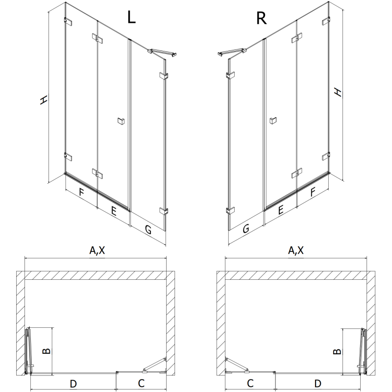 Mexen Lunar-F porte de douche pliante gauche 120 cm, transparent, chromé - 836S-120-050-01-00-L