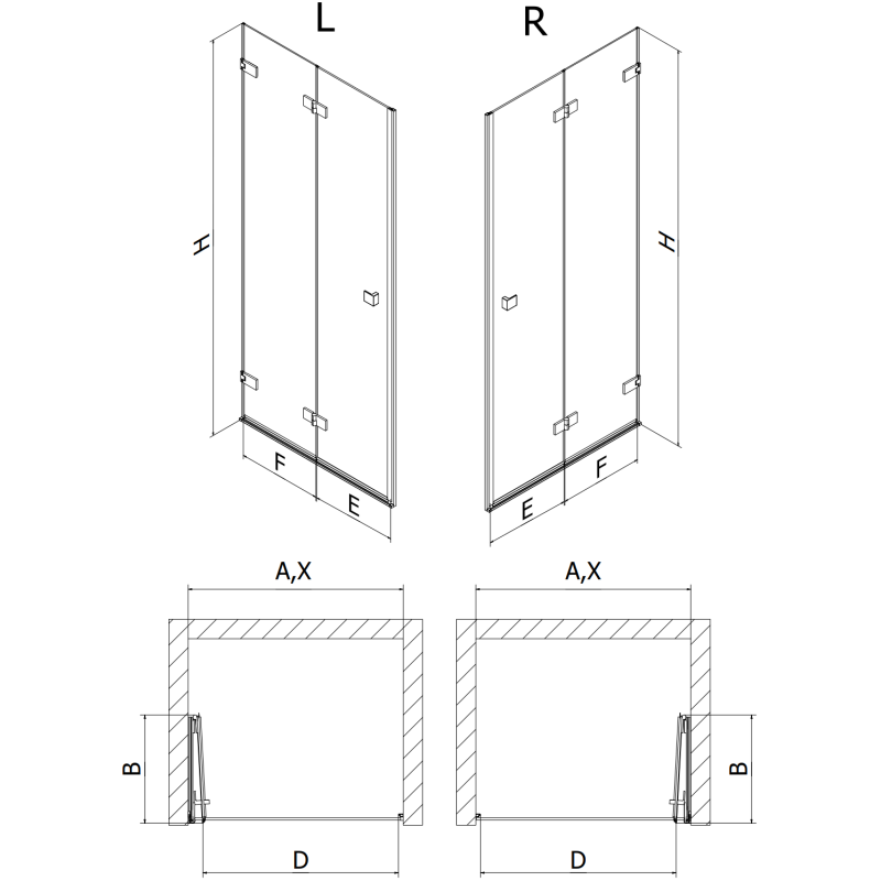 Mexen Lunar-F porte de douche pliante gauche 95 cm, transparent, nickel brossé - 836-095-000-97-00-L