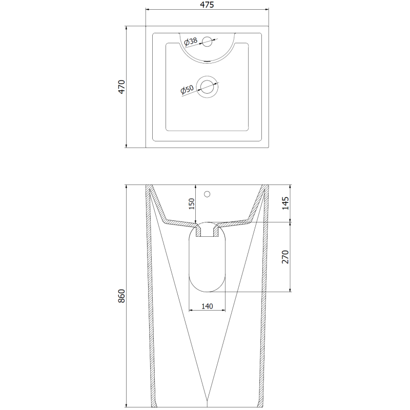 Mexen Ida lavabo autoportant 47 x 47 cm, noir mat - 26114670