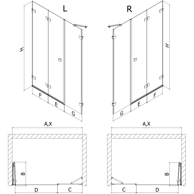 Mexen Lunar-F porte de douche pliantes droites 120 cm, transparent, gun metal - 836S-120-050-95-00-P