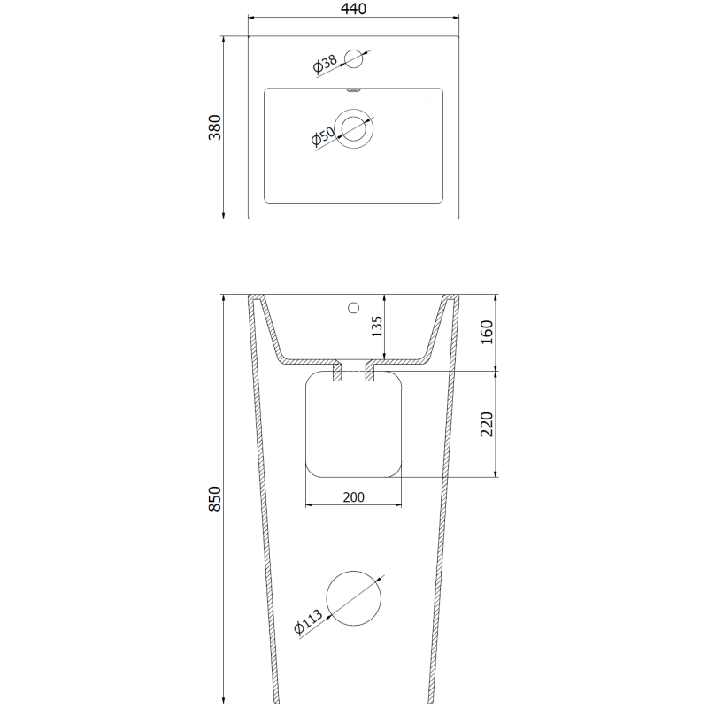 Mexen Liza lavabo autoportant 44 x 38 cm, blanc - 26154400