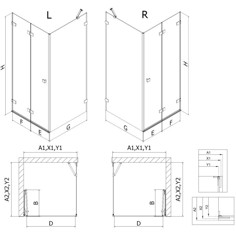 Mexen Lunar-F cabine de douche pliable droite 95 x 80 cm, transparent, gris canon brossé - 836-095-080-66-00-P