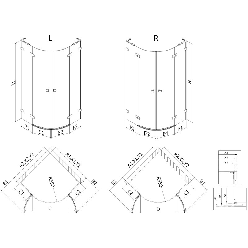 Mexen Lunar L cabine de douche semi-circulaire pivotante gauche 100 x 90 cm, transparent, gun metal - 833L-100L-090P-95-00