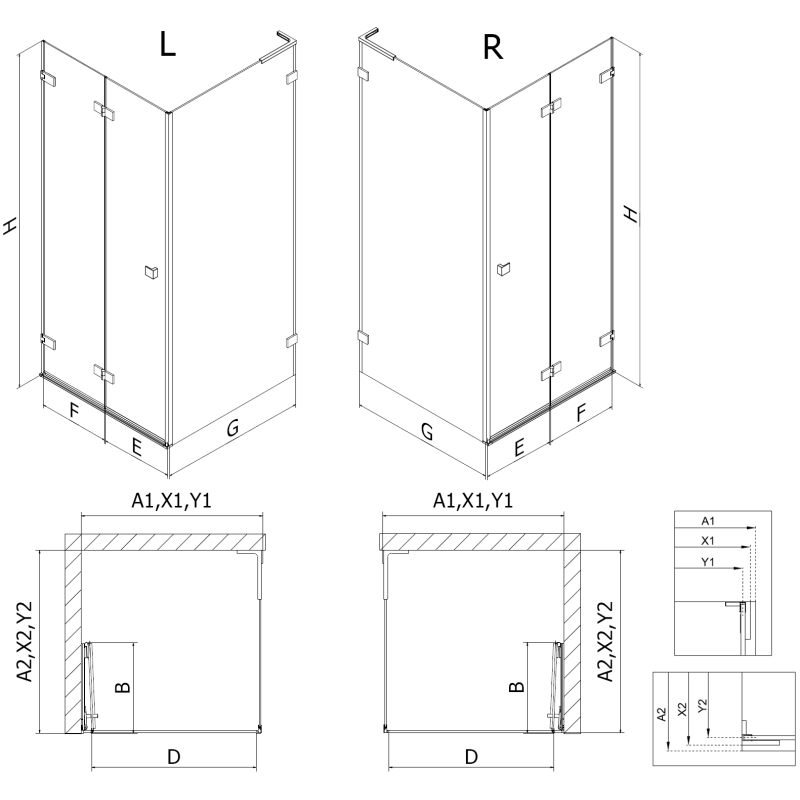 Mexen Lunar-F L cabine de douche pliante à gauche 95 x 70 cm, transparent, or brossé - 836L-095-070-55-00-L
