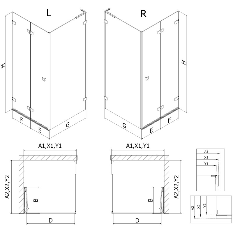 Mexen Lunar-F L cabine de douche pliante droite 80 x 80 cm, transparent, or - 836L-080-080-50-00-P