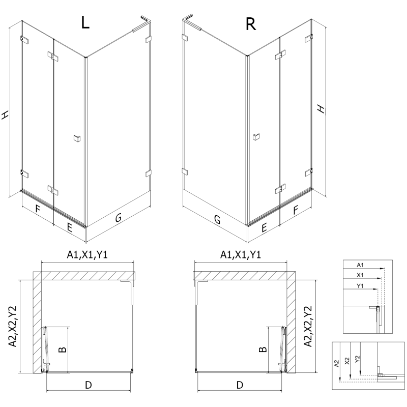 Mexen Lunar-F L cabine de douche pliable droite 90 x 80 cm, transparente, or - 836L-090-080-50-00-P