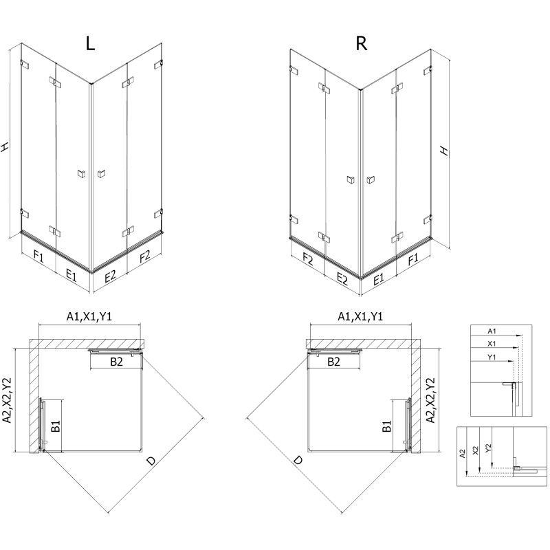 Mexen Lunar-F Duo cabine de douche pliante 75 x 70 cm, transparent, or brossé - 836-075L-070P-55-00