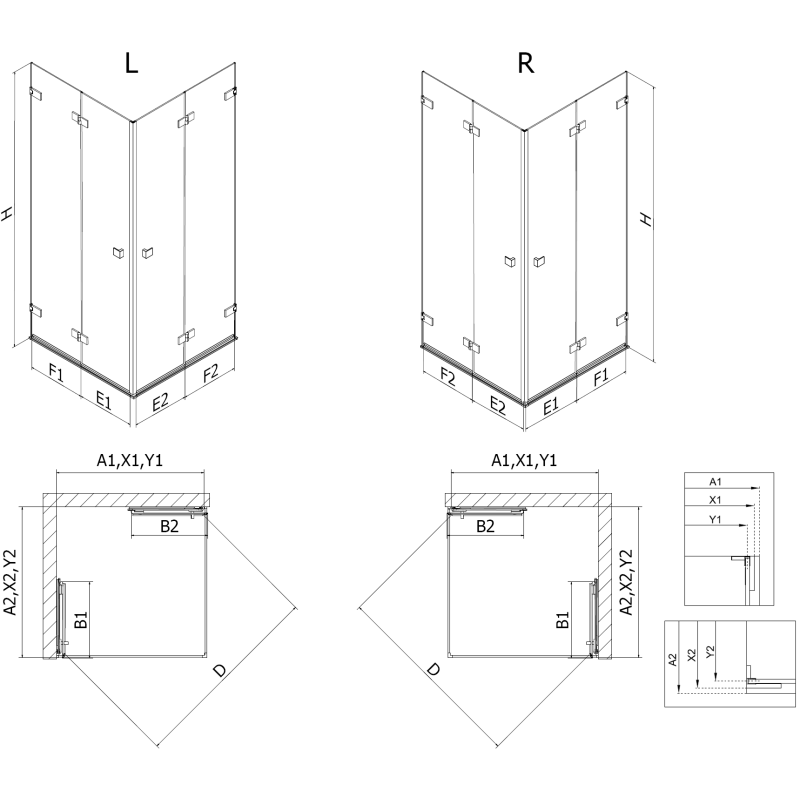 Mexen Lunar-F Duo cabine de douche pliante 70 x 70 cm, transparent, nickel brossé - 836-070L-070P-97-00