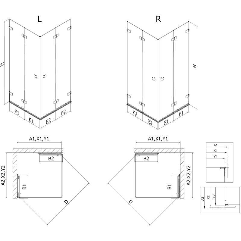 Mexen Lunar-F Duo cabine de douche pliante 95 x 85 cm, transparent, noir - 836-095L-085P-70-00