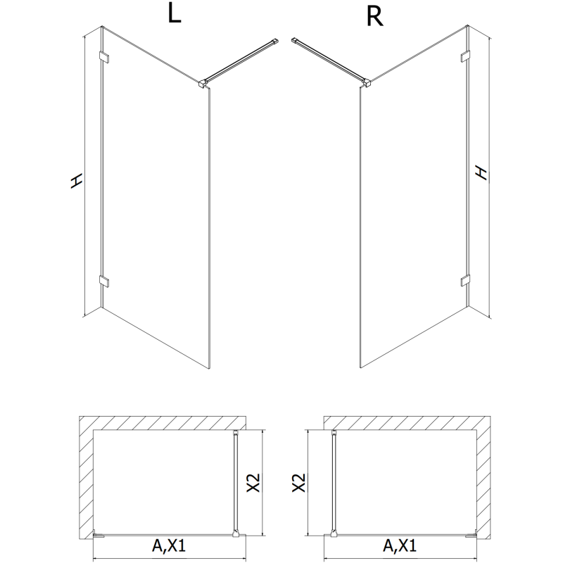 Mexen Lunar paroi de douche Walk-in gauche 70 x 200 cm, transparent 8 mm, cuivre brossé - 830-070-000-65-00-L