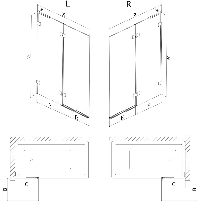 Mexen Lunar L pare-douche à 2 volets droit 110 x 150 cm, transparent, blanc - 897L-110-100-20-00-P