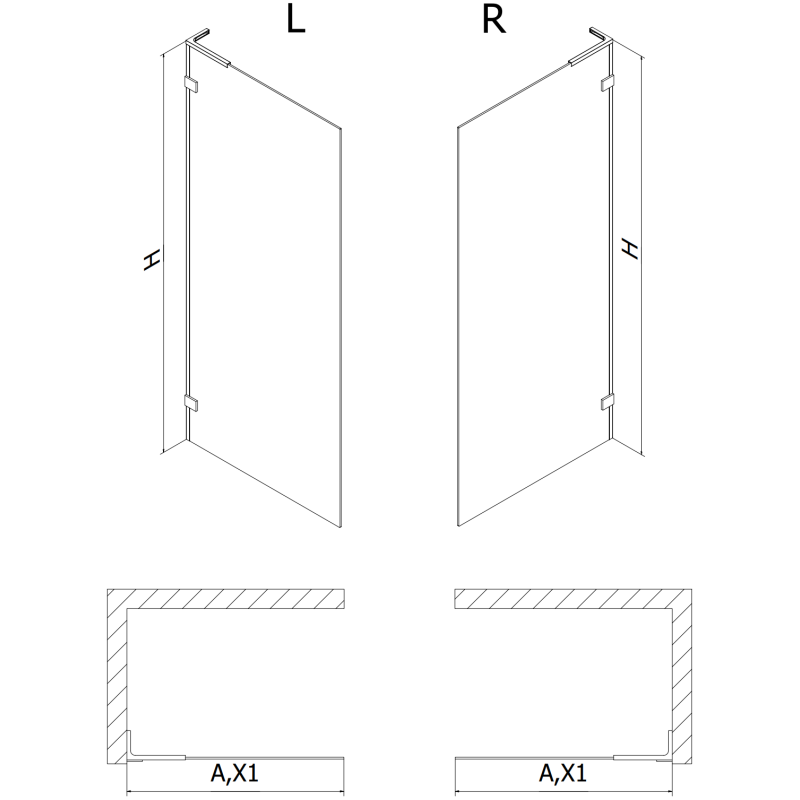 Mexen Lunar L paroi de douche Walk-in gauche 70 x 200 cm, transparent 8 mm, noir - 830L-070-000-70-00-L