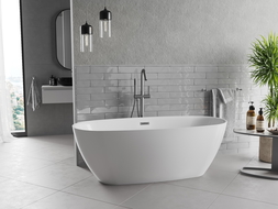 Mexen Luvo Slim baignoire autoportante 170 x 75 cm, blanche, trop-plein cuivre brossé - 52801707500-65
