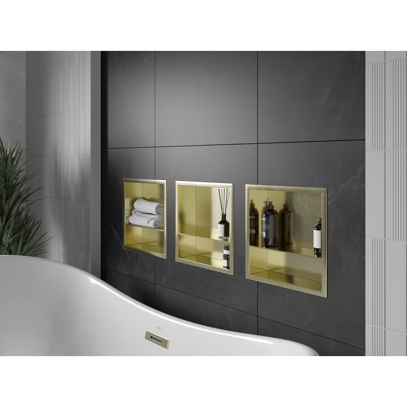 Mexen X-Wall-R étagère encastrée avec rebord et étagère 30 x 30 cm, or brossé - 1950303010S