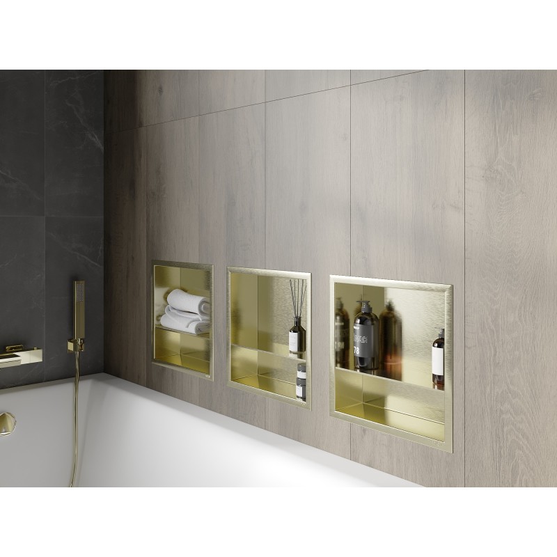 Mexen X-Wall-R étagère encastrée avec rebord et étagère 30 x 30 cm, or brossé - 1950303010S