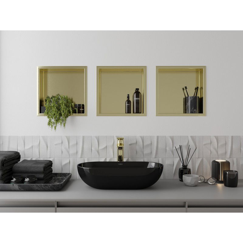 Mexen X-Wall-R étagère encastrée avec collerette 30 x 30 cm, or brossé - 1950303010