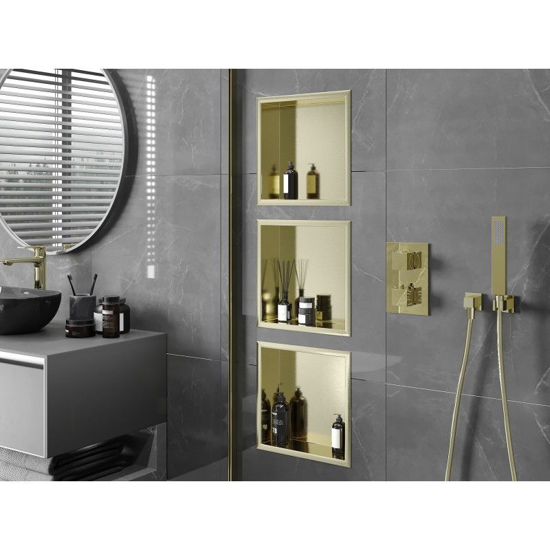 Mexen X-Wall-R étagère encastrée avec collerette 30 x 30 cm, or brossé - 1950303010