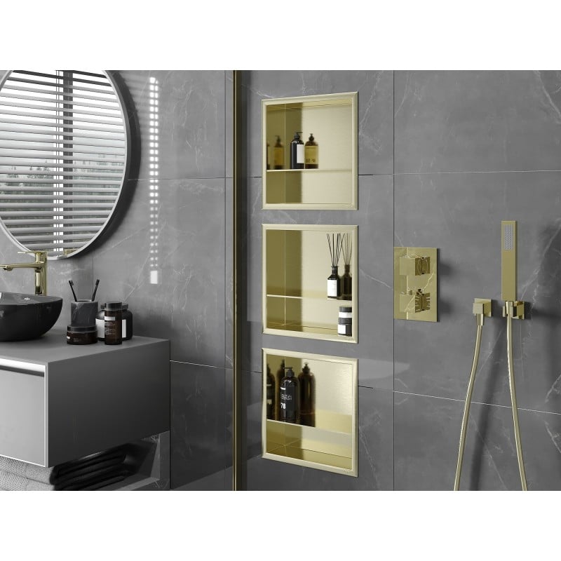Mexen X-Wall-R étagère encastrée avec rebord et étagère 30 x 30 cm, or brossé - 1950303010S