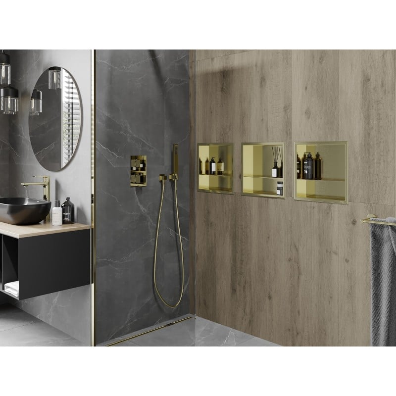 Mexen X-Wall-R étagère encastrée avec rebord et étagère 30 x 30 cm, or brossé - 1950303010S