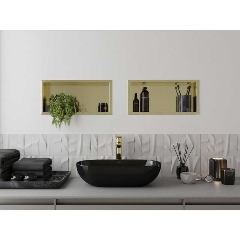 Mexen X-Wall-R étagère encastrée avec collerette 45 x 20 cm, dorée brossée - 1950452010