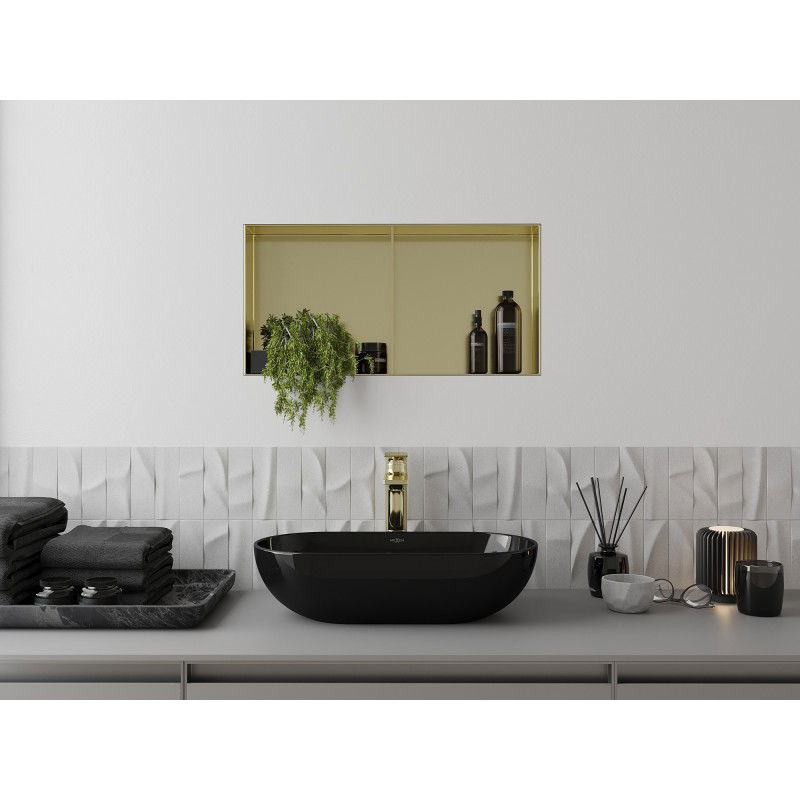 Mexen X-Wall-NR étagère encastrée sans collerette avec tablette 60 x 30 cm, or brossé - 1951603010S