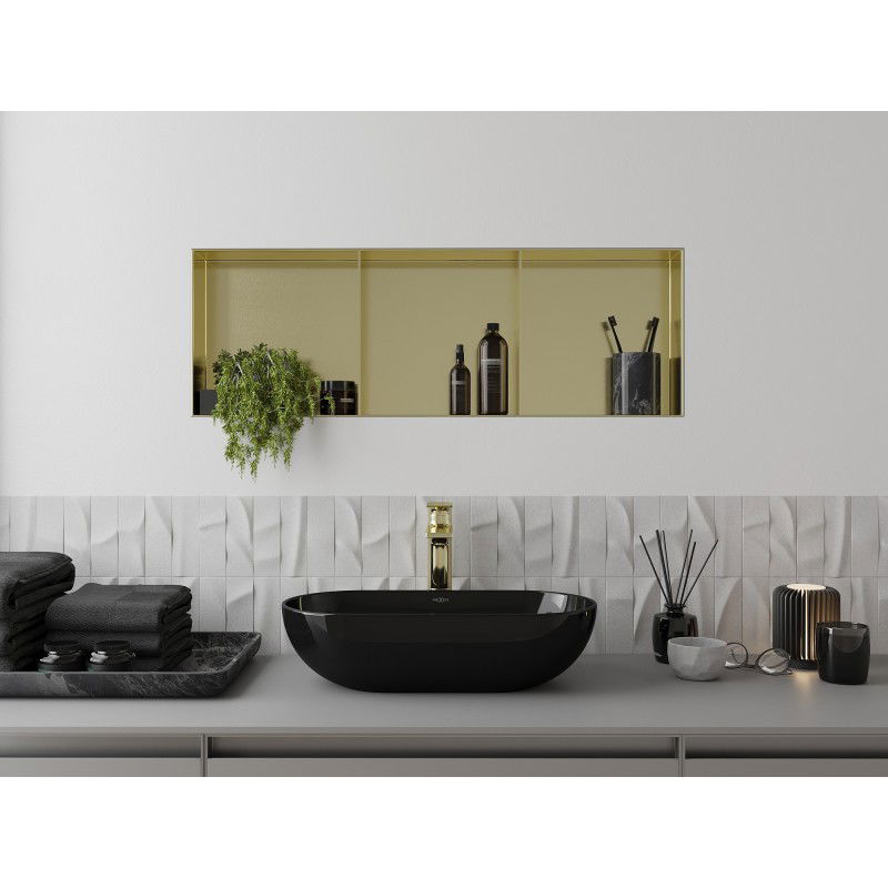 Mexen X-Wall-NR étagère encastrée sans collerette avec étagère 90 x 30 cm, or brossé - 1951903010S