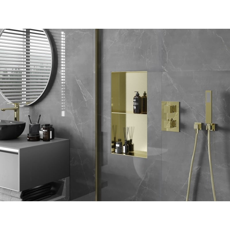 Mexen X-Wall-NR étagère encastrée sans collerette avec tablette 60 x 30 cm, or brossé - 1951603010S