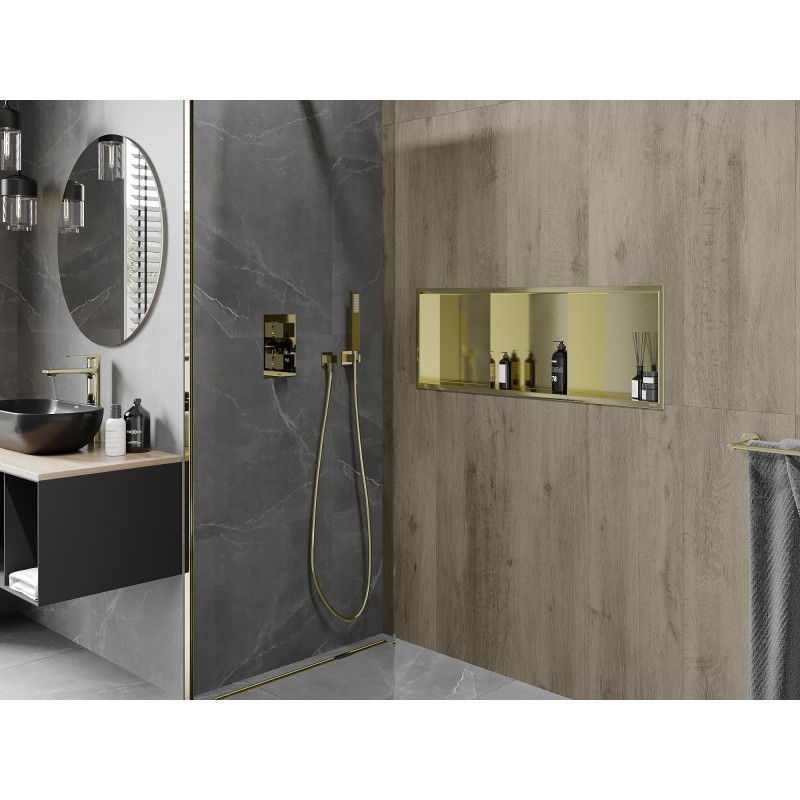 Mexen X-Wall-R étagère murale avec rebord et tablette 90 x 30 cm, or brossé - 1950903010S