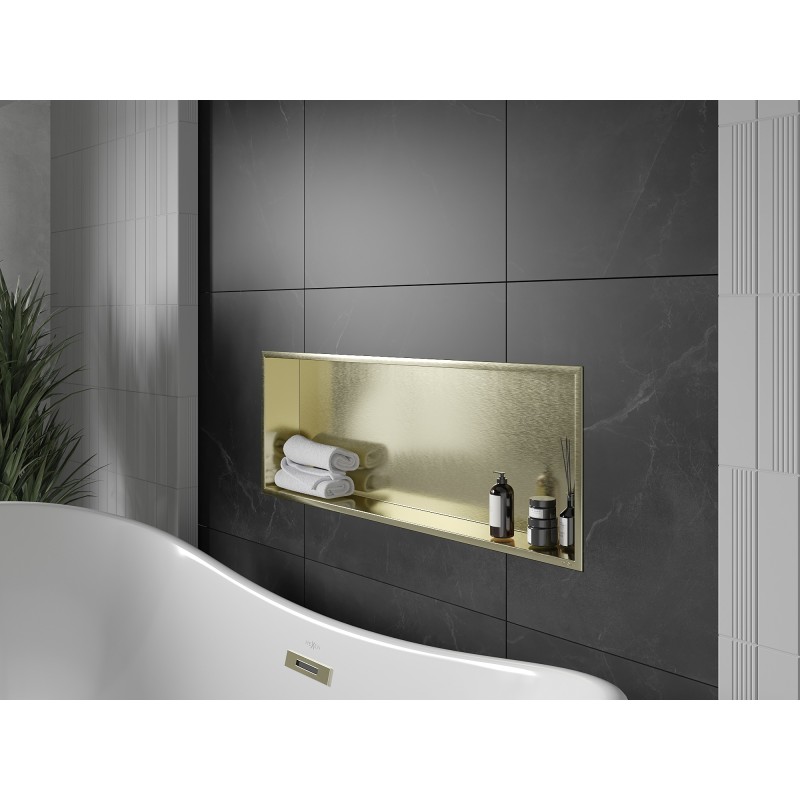Mexen X-Wall-R étagère encastrée avec rebord 90 x 30 cm, or brossé - 1950903010