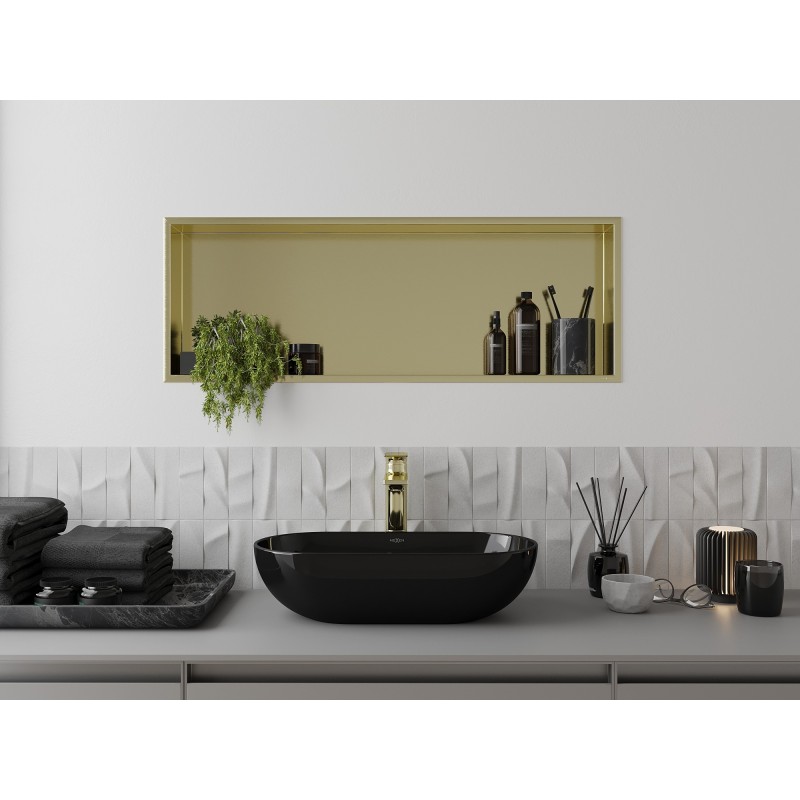 Mexen X-Wall-R étagère encastrée avec rebord 90 x 30 cm, or brossé - 1950903010