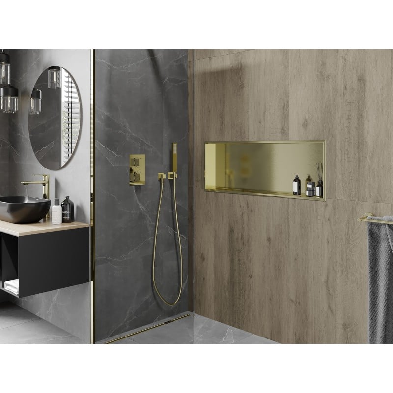 Mexen X-Wall-R étagère encastrée avec rebord 90 x 30 cm, or brossé - 1950903010