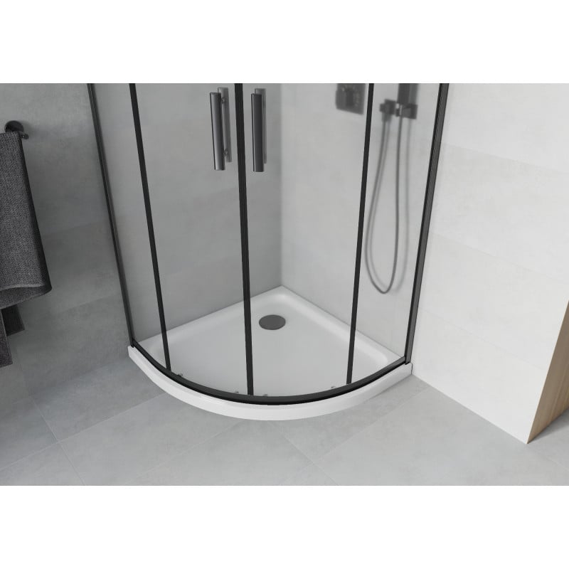 Mexen Rio cabine de douche semi-circulaire 90 x 90 cm, givrée, noire + receveur Flat, blanc - 863-090-090-70-30-4110B