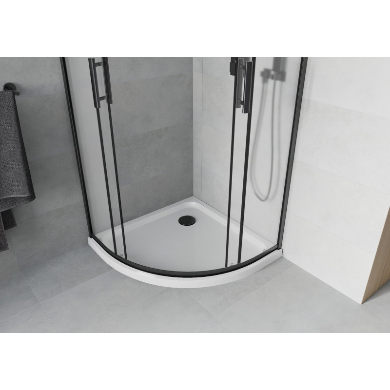 Mexen Rio cabine de douche quart de cercle 90 x 90 cm, givre, noir + receveur Flat, blanc - 863-090-090-70-30-4110B