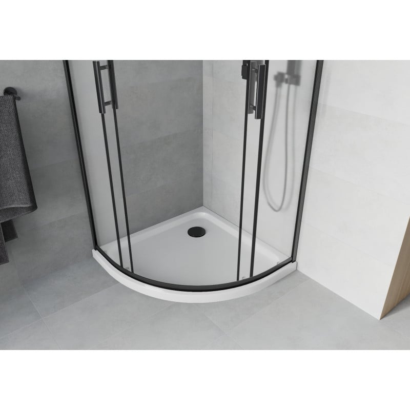Mexen Rio cabine de douche semi-circulaire 90 x 90 cm, givrée, noire + receveur Flat, blanc - 863-090-090-70-30-4110B