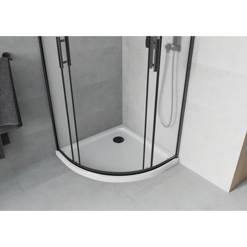 Mexen Rio cabine de douche semi-circulaire 80 x 80 cm, givrée, noire + receveur plat, blanc - 863-080-080-70-30-4110B