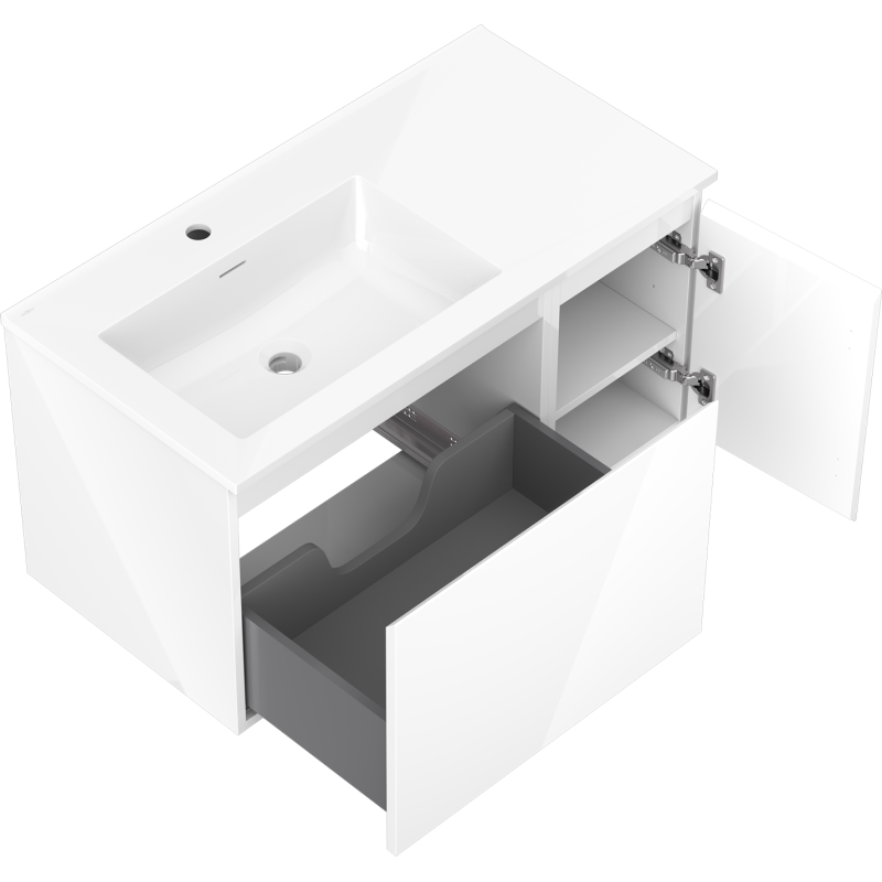 Mexen Orio armoire de salle de bain 90 cm avec lavabo Otis gauche, 1S, 1D, blanc brillant - 91A13-09047-3-BBFF00-W18L00