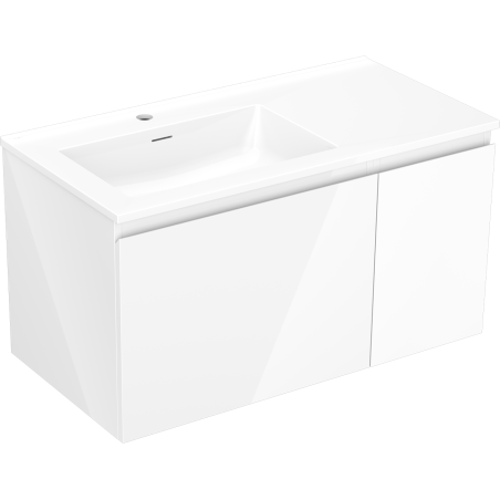 Mexen Orio armoire de salle de bain 90 cm avec lavabo Otis gauche, 1S, 1D, blanc brillant - 91A13-09047-3-BBFF00-W18L00