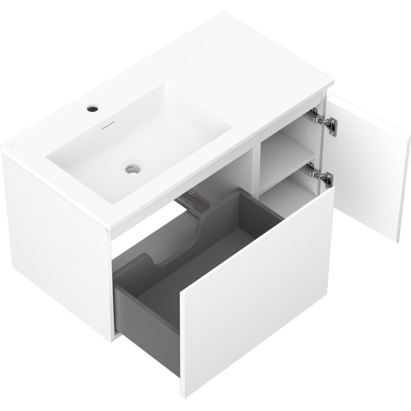 Mexen Orio armoire de salle de bain 90 cm avec lavabo Otis gauche, 1S, 1D, blanc mat - 91A13-09047-3-BBFF01-W18L01