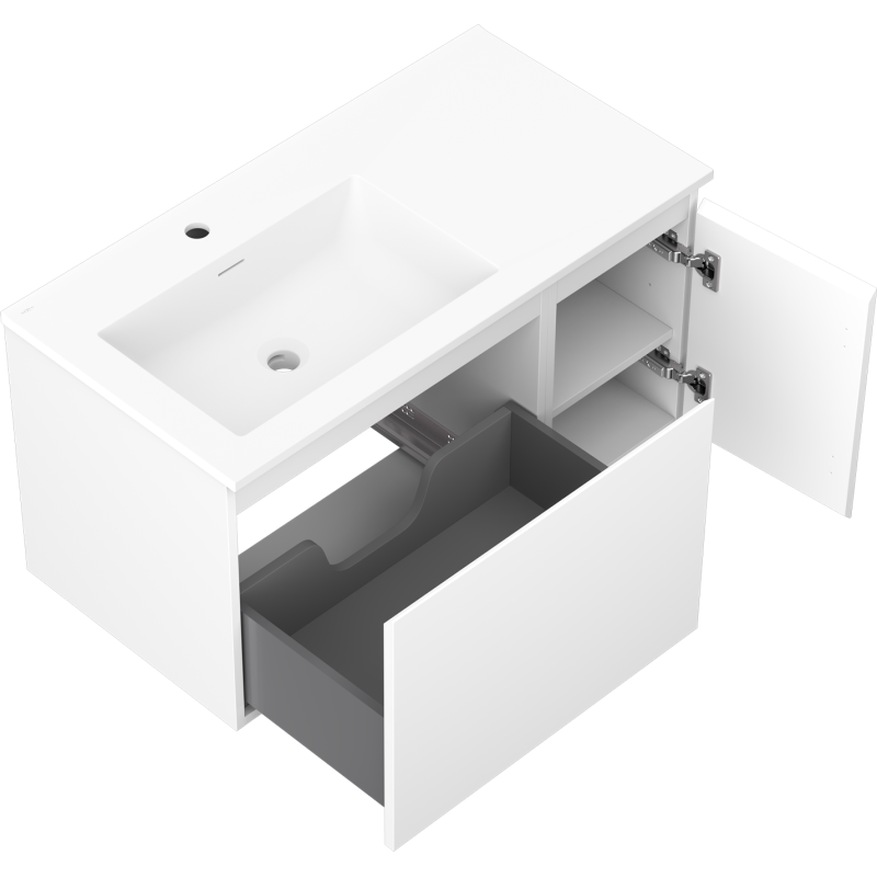 Mexen Orio meuble de salle de bains 90 cm avec lavabo Otis gauche, 1S, 1D, blanc mat - 91A13-09047-3-BBFF01-W18L01