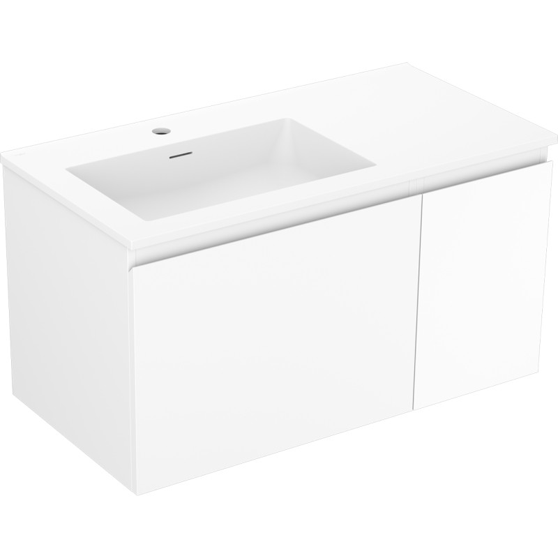 Mexen Orio armoire de salle de bain 90 cm avec lavabo Otis gauche, 1S, 1D, blanc mat - 91A13-09047-3-BBFF01-W18L01
