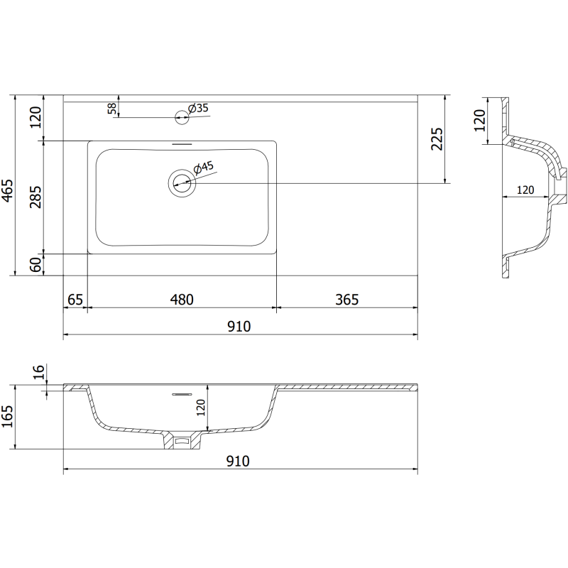 Mexen Orio meuble de salle de bain 90 cm avec lavabo Otis gauche, 1S, 1D, gris mat/blanc mat - 91A13-09047-3-BBFF62-W18L01