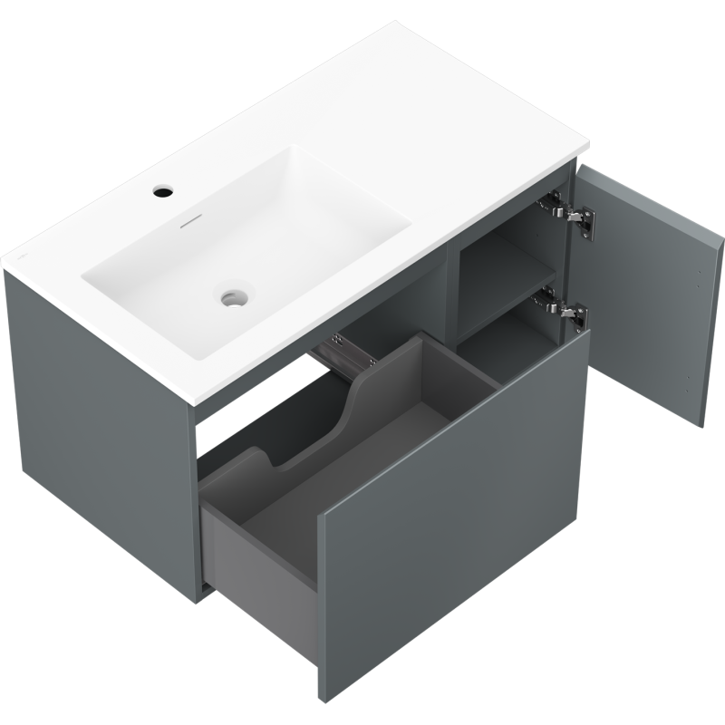 Mexen Orio armoire de salle de bain 90 cm avec lavabo Otis gauche, 1S, 1D, graphite mat/blanc mat - 91A13-09047-3-BBFF66-W18L01