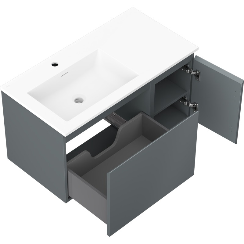 Mexen Orio armoire de salle de bain 90 cm avec lavabo Otis gauche, 1T, 1P, graphite mat/blanc mat - 91A13-09047-3-BBFF66-W18L01