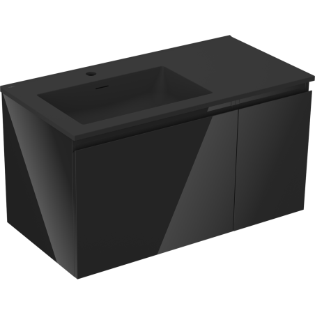 Mexen Orio armoire de salle de bain 90 cm avec lavabo Otis gauche, 1S, 1D, noir brillant/noir mat - 91A13-09047-3-BBFF70-W18L71