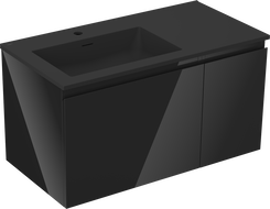 Mexen Orio meuble de salle de bain 90 cm avec lavabo Otis gauche, 1S, 1D, noir brillant/noir mat - 91A13-09047-3-BBFF70-W18L71