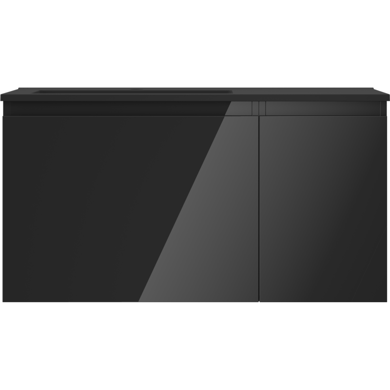 Mexen Orio meuble de salle de bain 90 cm avec lavabo Otis gauche, 1S, 1D, noir brillant/noir mat - 91A13-09047-3-BBFF70-W18L71